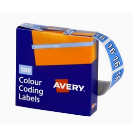 AVERY® 43266 Side Tab Colour Coding Year '16' Labels Bx500